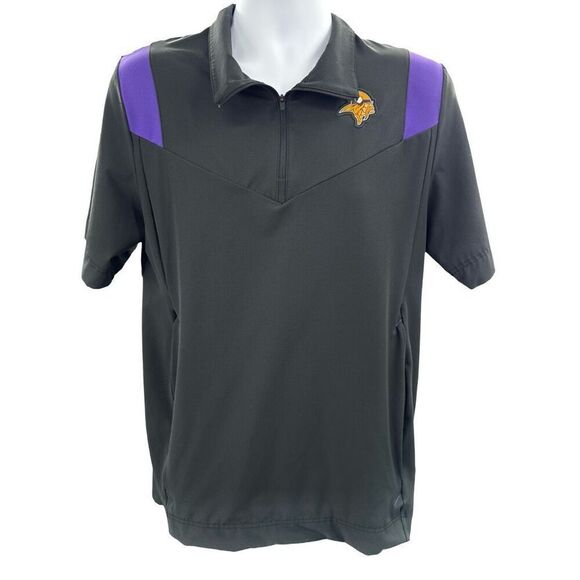 Nike OnField Minnesota Vikings NFL Coach Shirt Size Small Black Purple Zip Polo - Picture 1 of 11